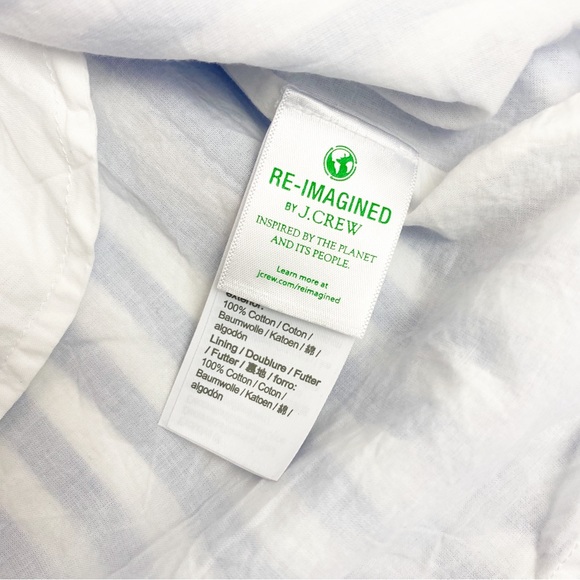 J. Crew Smocked Puff Sleeve Cotton Poplin Dress: Blue White Stripe Nautical - Picture 13 of 14